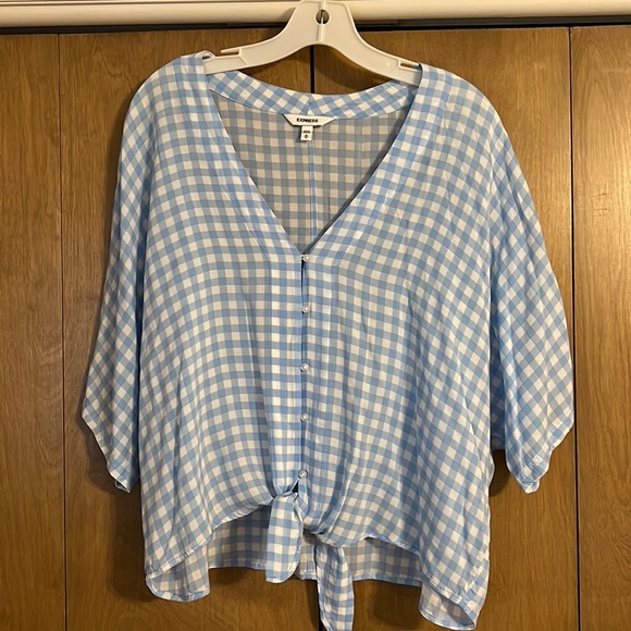 Express Gingham Cropped Blouse - Picture 1 of 5